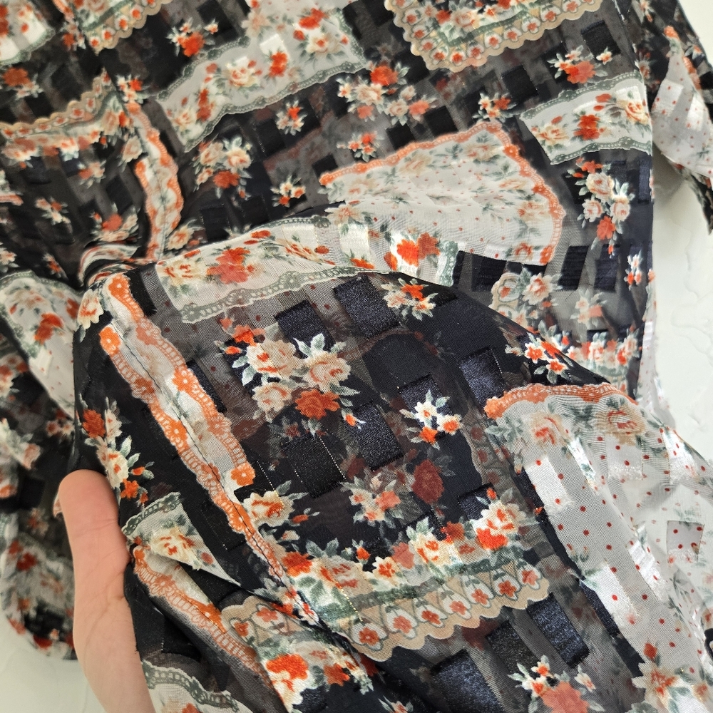 Vintage Burnout Patterned Patchwork Black Red Whi… - image 6